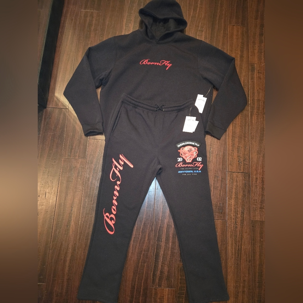 Born Fly Black Hoodie & Joggers Set Sz L